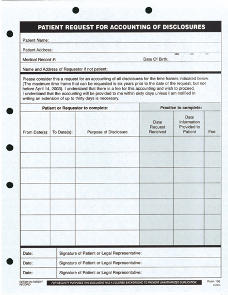Patient Request for Accounting of Disclosures - 100/Pkg