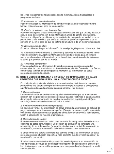 Notice of Privacy Practices (Spanish) - 250/Pk, Page 6
