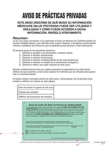 Notice of Privacy (Spanish), Page 1