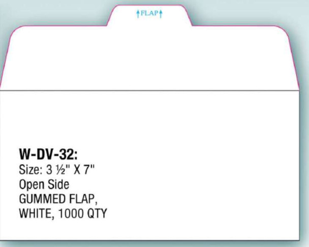 3 1/2' X 7" Open Side GUMMED FLAP, WHITE, 1000 OTY