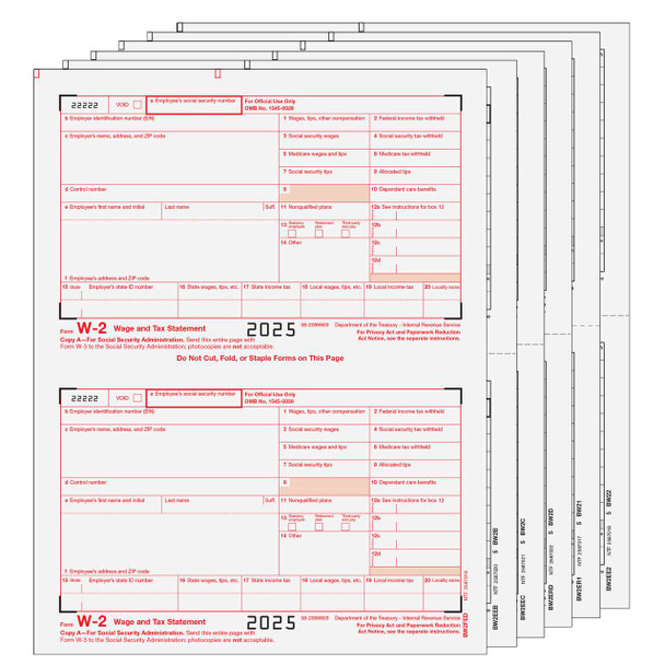 Traditional W-2 Form 6-part Set (Preprinted)