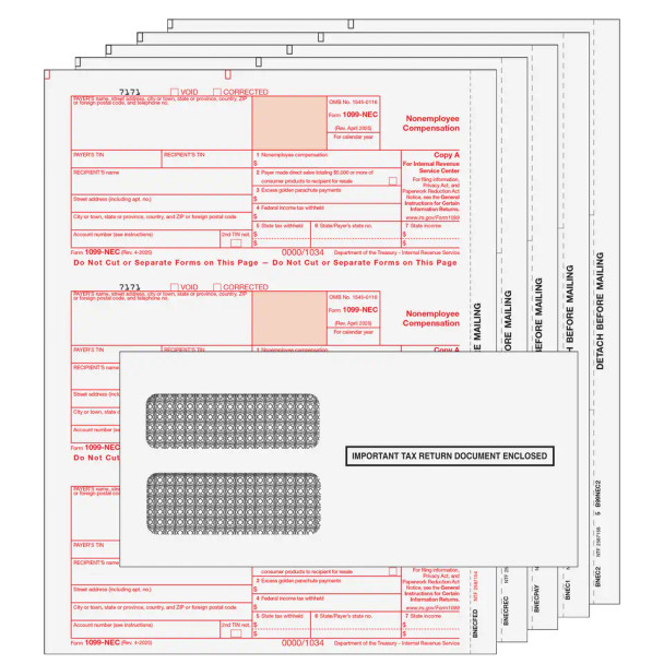 1099-NEC Preprinted 5-part Kit (with Moisture Seal Envelopes)