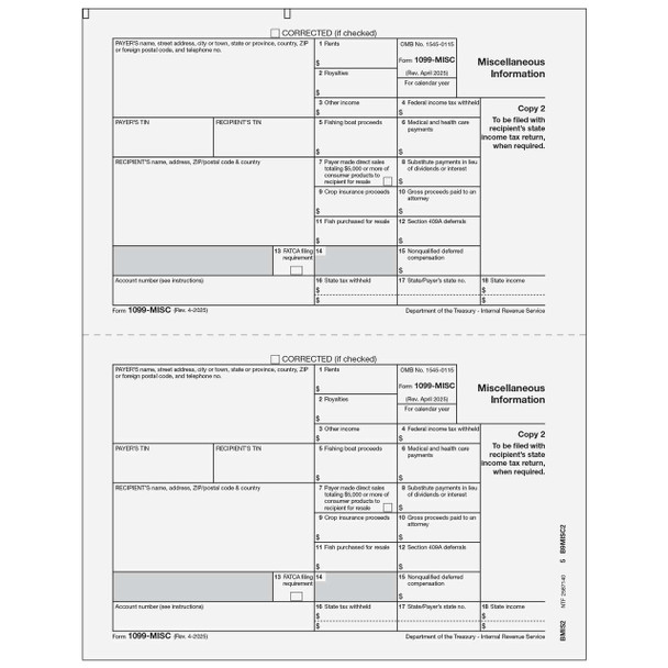 1099-MISC Miscellaneous Information - Recipient State Copy 2