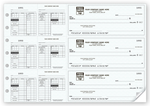 3-On-A-Page Payroll Checks, Double Side-Tear Vouchers-2 Part