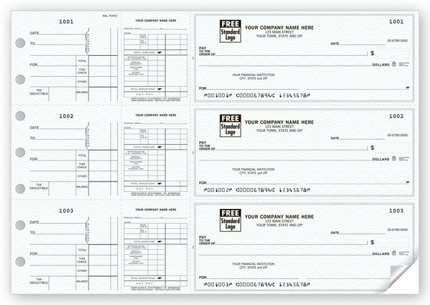3-On-A-Page Payroll & Disbursement Check Side-Tear Vouchers-2 Part