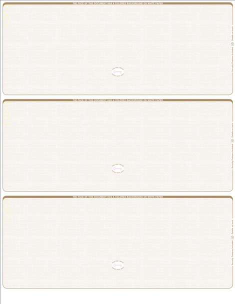 Linen Blank Business Checks 3 on a page-Tan