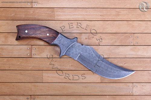 rosewood, knife, scales, damascus, hunting knife, handmade, handforged