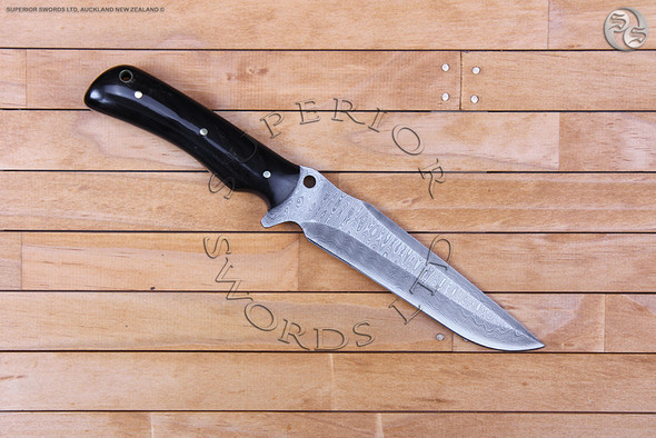 damascus, knife, hunting, buffalo, horn, handmade, handforged, folded, carbon, steel