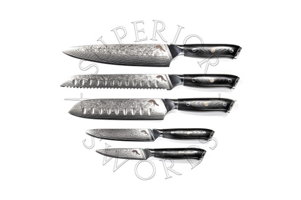 Damascus Chef Knife - 7 Piece Set + Block - Fusion Series