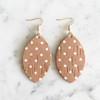 Genuine Leather & Cork Leaf Earrings - Tan Polka Dots