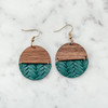 Genuine Leather and Wood Earrings - Embossed Green