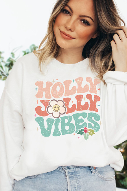 Holly Jolly Vibes Smiley Crewneck Sweatshirt