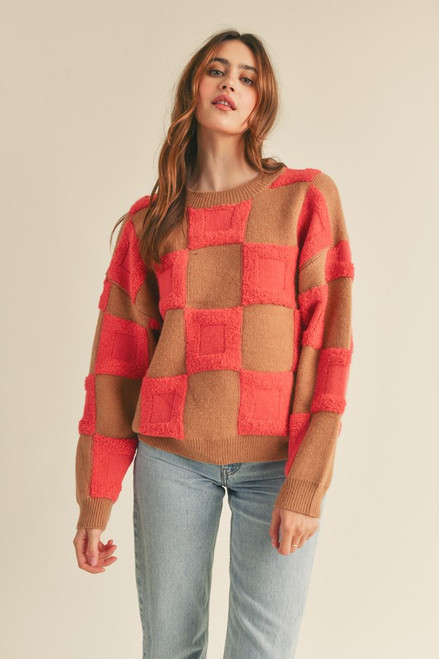 TEXTURED CHECKERED SWEATER PULLOVER
