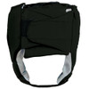 Revgear Open Face Leather Headgear in black, showing the front view with Revgear logo