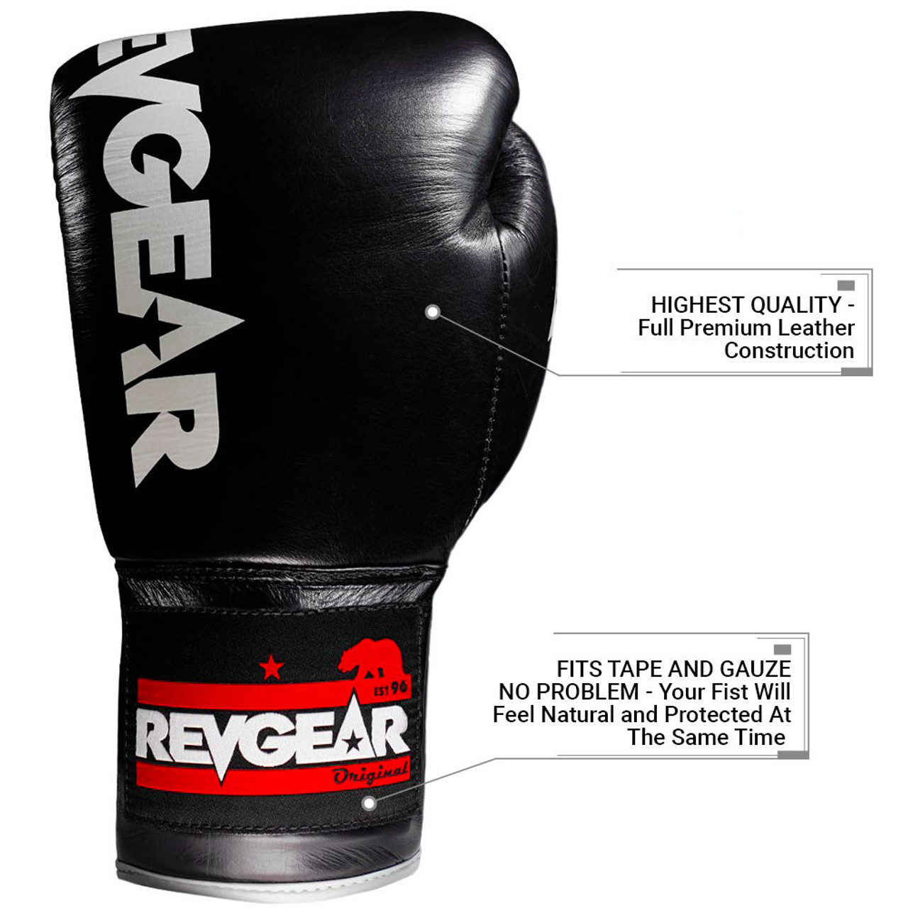 F1 Competitor Lace Boxing Gloves - Black - Revgear.com