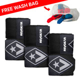 revgear Hand Wrap 180" 3 Pack Bundle with Free Wash Bag - Black