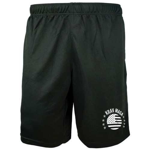Krav Maga Mesh Performance Shorts by Revgear, shown in a full view, highlighting the mesh fabric and logo
