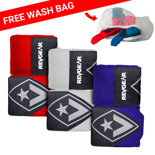revgear Hand Wrap 180" - 3 Pack Bundle with Free Wash Bag - Red - White - Blue