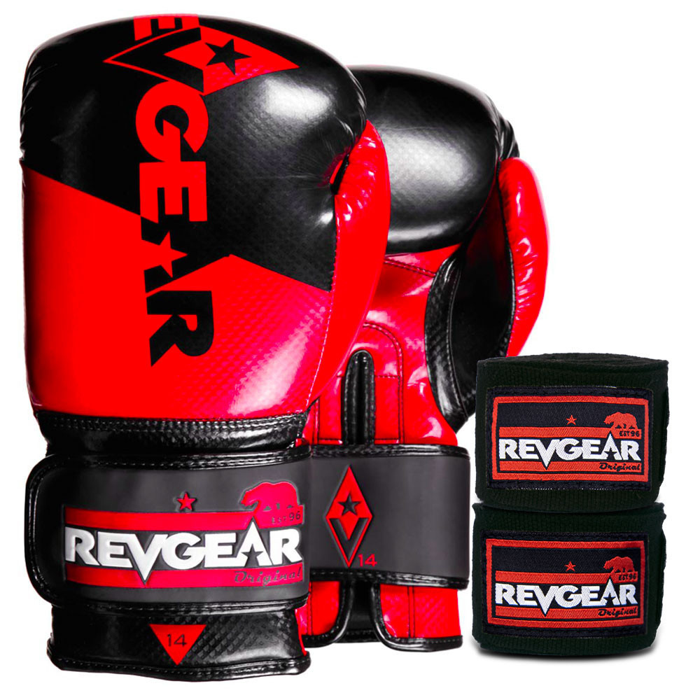 Image of Pinnacle P4 Boxing Gloves 16oz and Hand Wrap Black - Black/Red Bundle