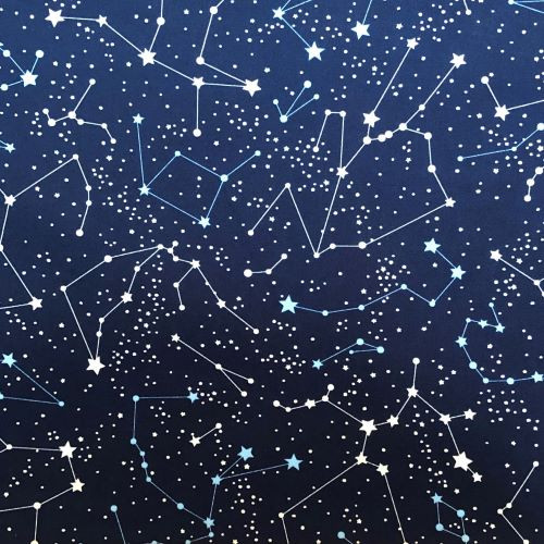 Rose and Hubble Constellations and Stars on Navy - 100% cotton poplin fabric - Close Up