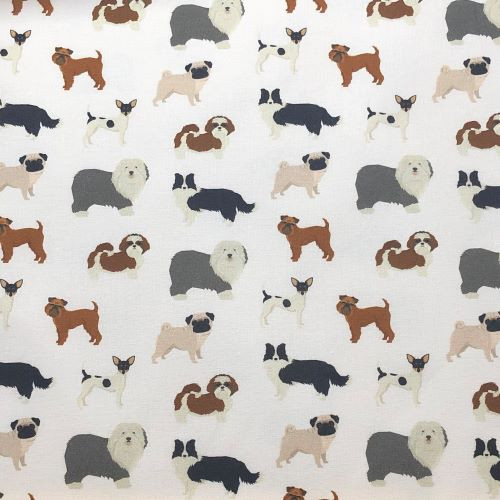 John Louden fabric. Dogs on Ecru - 100% cotton fabric extra wide - Close Up