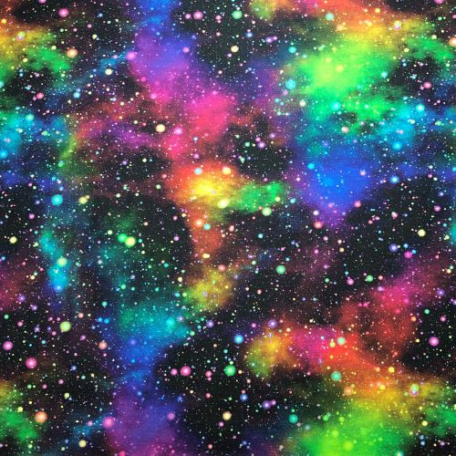 Stars/ northern lights against a deep black background digital print  - 100% cotton fabric extra wide - Close Up