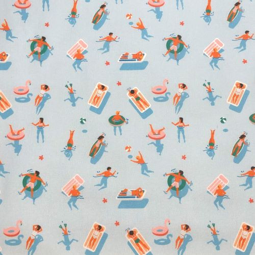 Swimmers at the pool (blue background) digital print  - 100% cotton fabric extra wide - Close Up