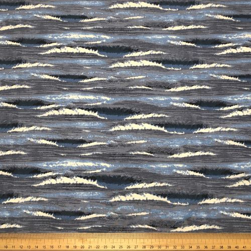 Rose and Hubble Grey and Blue Sea Waves - 100% Cotton Poplin - Scale