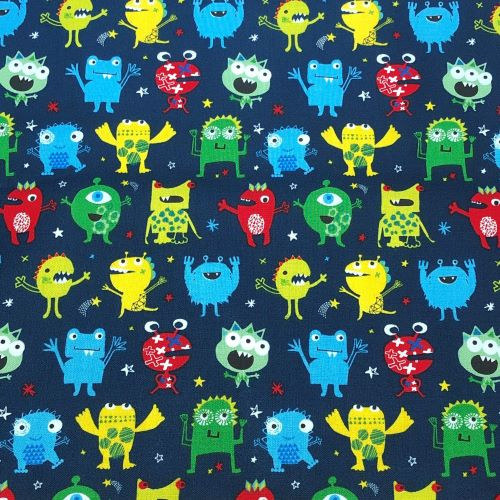 Dashwood Playtime little monsters navy - 100% cotton fabric - Close Up