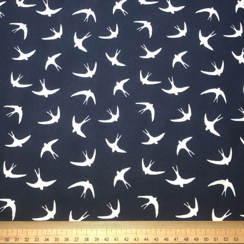 Rose and Hubble Swallows on Navy - 100% Cotton Poplin - Scale