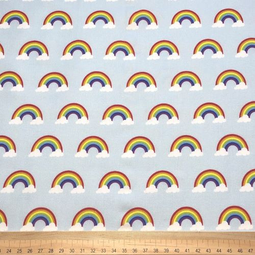Rainbows and clouds on light blue digital print  - 100% cotton fabric extra wide - Scale