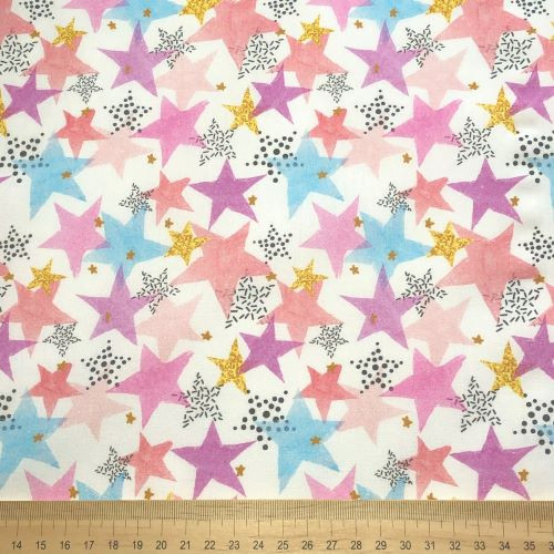 Layered multicolour stars digital print  - 100% cotton fabric extra wide - Scale