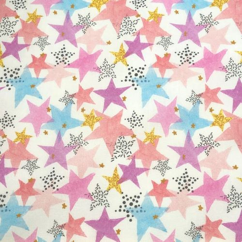 Layered multicolour stars digital print  - 100% cotton fabric extra wide - Close Up