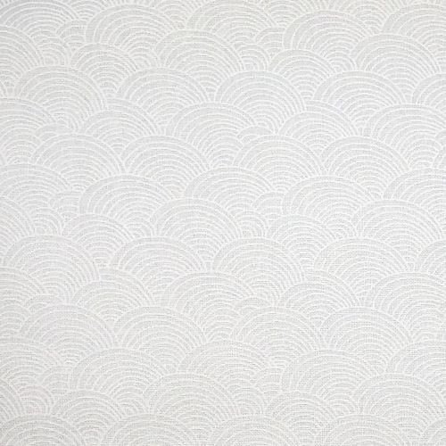 John Louden lacquer print fabric. Stylised Waves Ivory on Grey - 100% cotton fabric - Ultra Close Up