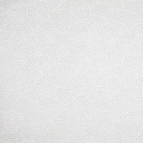 John Louden lacquer print fabric. Stylised Waves Ivory on Grey - 100% cotton fabric - Ultra Close Up