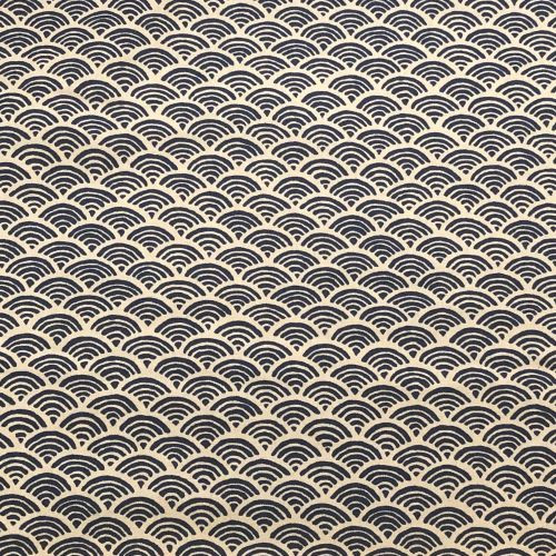 Sevenberry Kasuri Geometric Waves Navy and Beige - 100% cotton fabric - Close Up