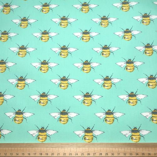 Rose and Hubble - 100% Cotton Poplin - Bees on Meadow Green Scale