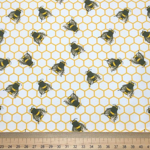 Rose and Hubble - 100% Cotton Poplin - Bees and Honeycomb on Ivory Scale