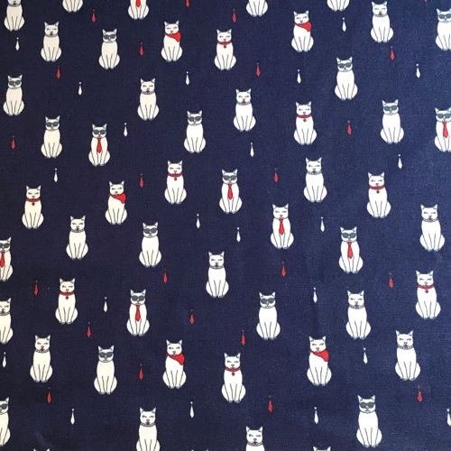 Rose and Hubble - 100% Cotton Poplin -  Fancy Cats on Navy Close Up