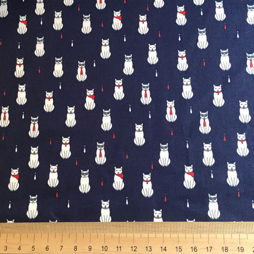 Rose and Hubble - 100% Cotton Poplin -  Fancy Cats on Navy Scale