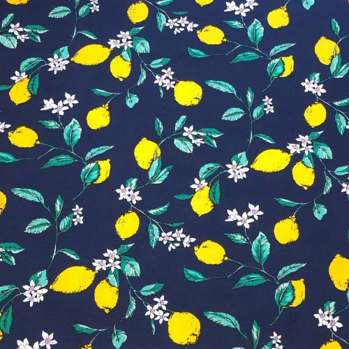 Rose and Hubble - 100% Cotton Poplin -  Lemons on Navy Scale 