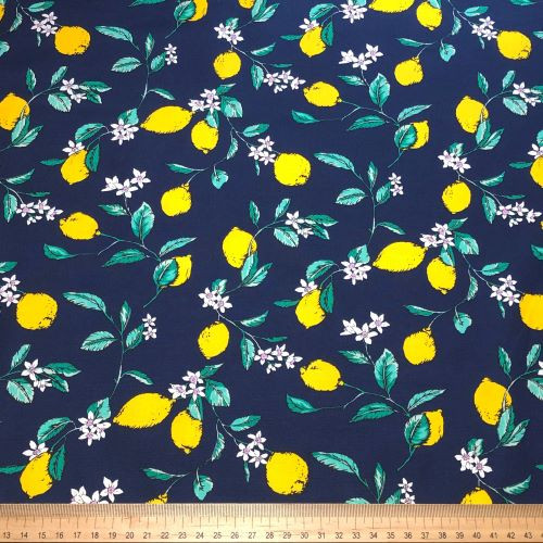 Rose and Hubble - 100% Cotton Poplin -  Lemons on Navy Close Up