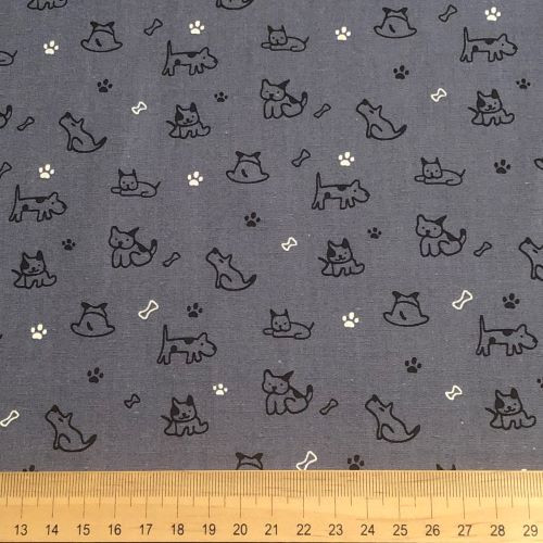 Rose and Hubble - 100% Cotton Poplin -  Dogs on Grey Scale