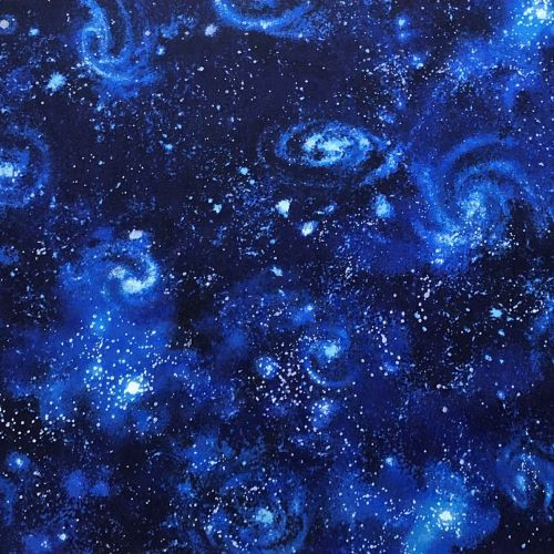 Robert Kaufman Stargazers Royal Blue Nightfall Galaxies and Stars - 100% cotton fabric - Close Up