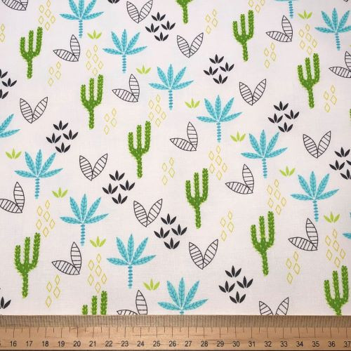 Cactus, Leaf and Palm Print - 100% cotton fabric - Scale