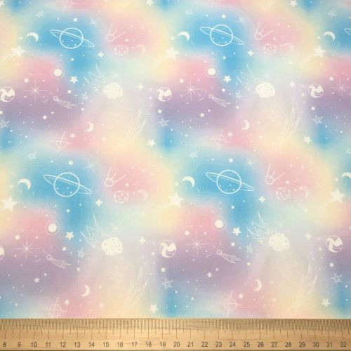 Little Johnny Pastel Galaxy and Planets Digital Print - 100% cotton fabric extra wide - Scale