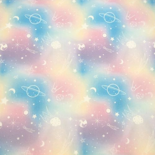 Little Johnny Pastel Galaxy and Planets Digital Print - 100% cotton fabric extra wide - Close Up