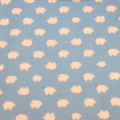 Sevenberry Pigs on Blue - 100% cotton double gauze fabric - Close Up