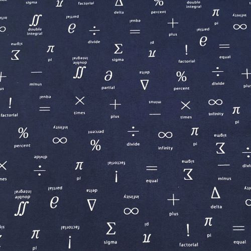 Sevenberry Maths Symbols on Navy - 100% cotton poplin fabric - Close Up
