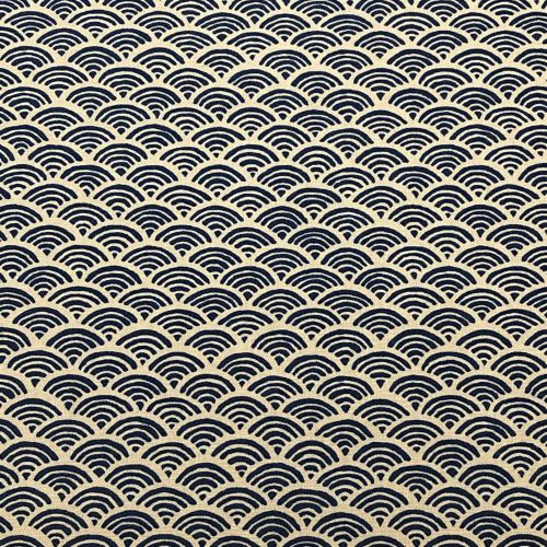 Sevenberry Kasuri Geometric Waves Midnight Blue and Beige - 100% cotton fabric - Close Up